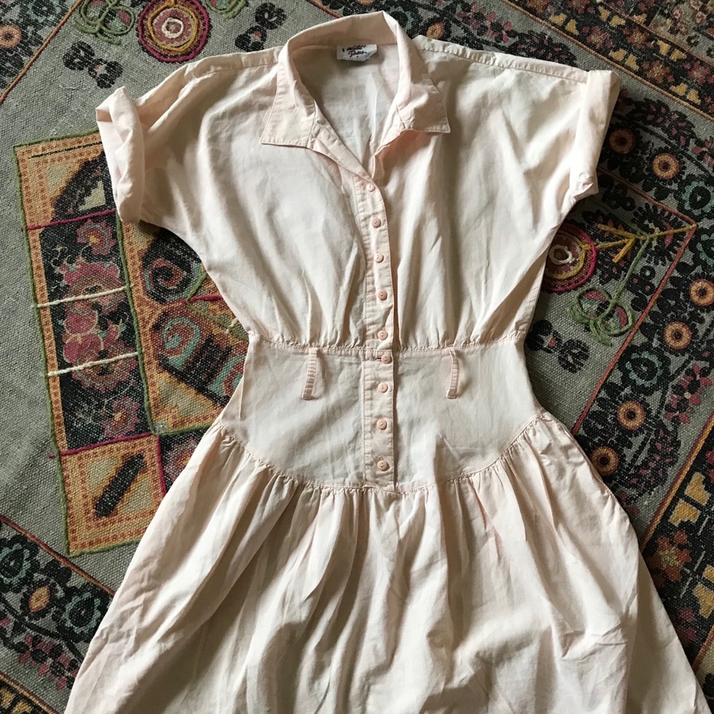 Vintage pink cotton button up utility dress